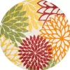 Red Floral Burst Outdoor Round Area Rug, 7 ft.