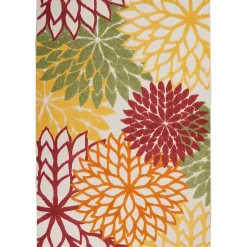 Red Floral Burst Outdoor Area Rug, 5x7
