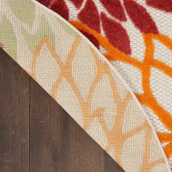 Red Floral Burst Outdoor Round Area Rug, 7 ft.