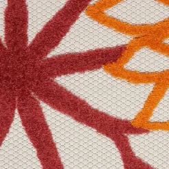 Red Floral Burst Outdoor Round Area Rug, 7 ft.