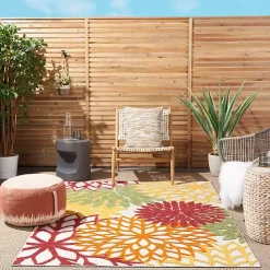 Red Floral Burst Outdoor Area Rug, 5x7
