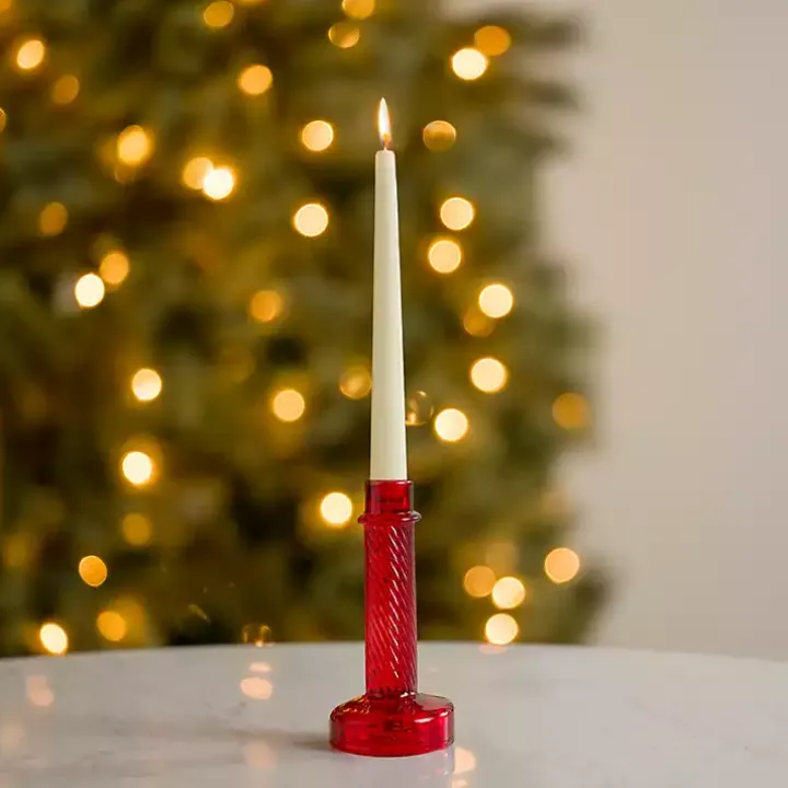 Red Glass Taper Candle Holder, 8 in.