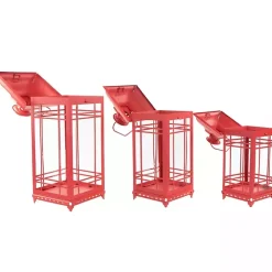 Red Metal and Glass Decorative Lanterns, Set of 3