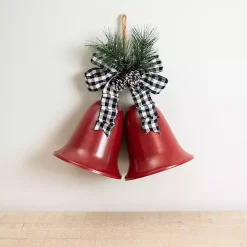 Red Metal Dual Bells with Greenery