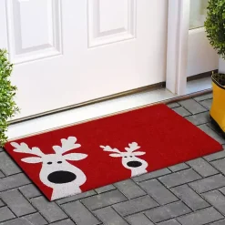 Red Peeking Reindeer Doormat