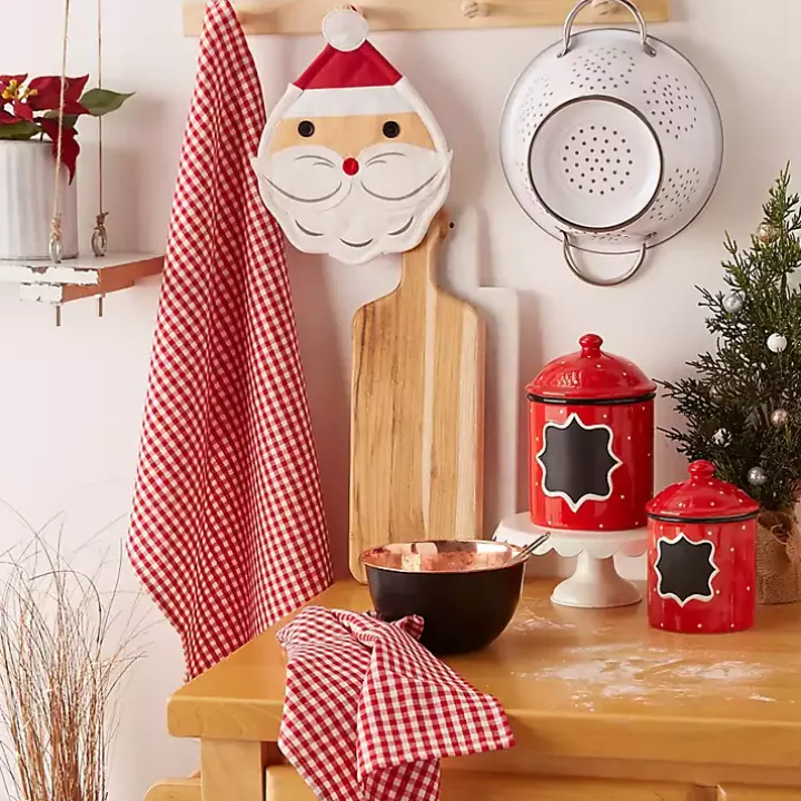 Red Santa Gingham 3-pc. Dishtowel & Potholder Set