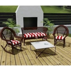 Red Stripe French 3-pc. Outdoor Wicker Cushion Set