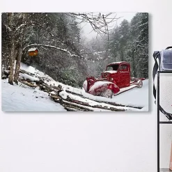 Red Winter Truck Canvas Art Print