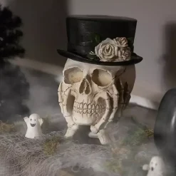 Resting Skull in a Top Hat Halloween Decoration