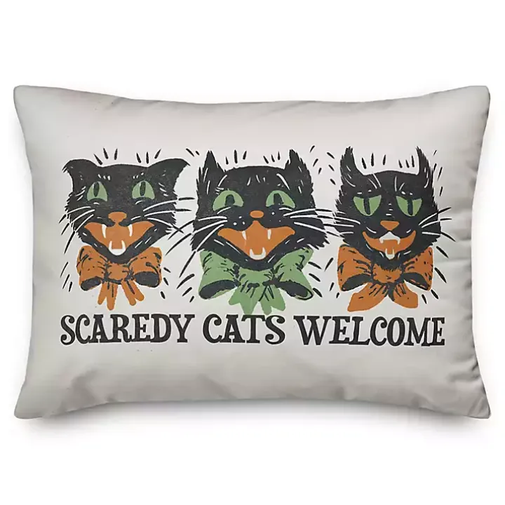Retro Scaredy Cats Welcome Outdoor Accent Pillow