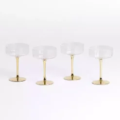 Ripple Gold Base Coupe Wine Glasses, Set of 4