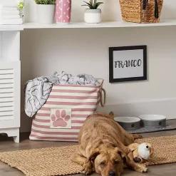 Rose Striped Paw Large Rectangular Pet Bin