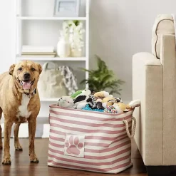 Rose Striped Paw Large Rectangular Pet Bin
