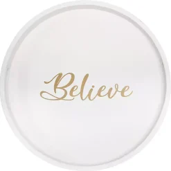 Round Believe White Wood Tray