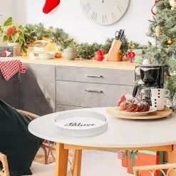 Round Believe White Wood Tray