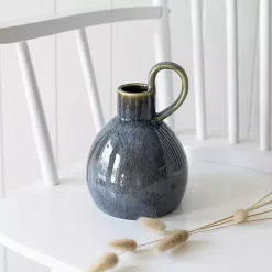 Round Blue Oversized Handle Jug Vase