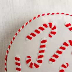 Round Candy Cane Embroidered Pillow