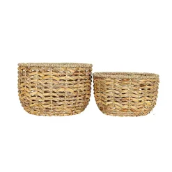 Round Natural Woven Hyacinth Baskets, Set of 2