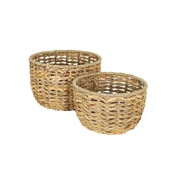 Round Natural Woven Hyacinth Baskets, Set of 2