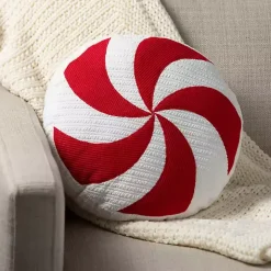 Round Peppermint Candy Christmas Pillow