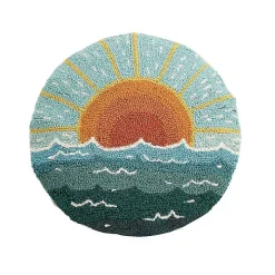 Round Sun Seascape Hooked Wool Pillow