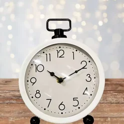 Round White Metal Tabletop Clock