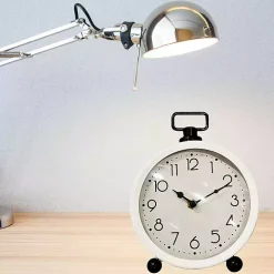 Round White Metal Tabletop Clock