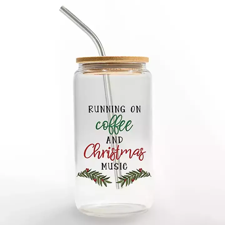 Running on Coffee & Christmas Music Glass Tumbler