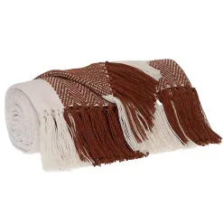 Rust Chalet Striped Fringe Throw