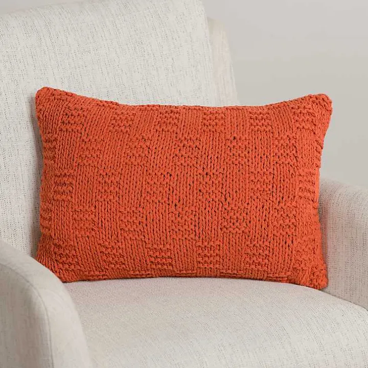 Rust Knit Checkerboard Lumbar Pillow