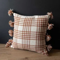 Rust Plaid Tassel Indoor/Outdoor Pillow