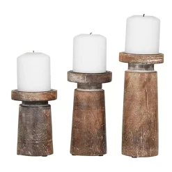 Rust Rustic Mango Wood 3-pc. Candle Holder Set