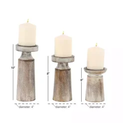 Rust Rustic Mango Wood 3-pc. Candle Holder Set