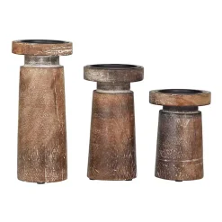 Rust Rustic Mango Wood 3-pc. Candle Holder Set