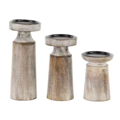 Rust Rustic Mango Wood 3-pc. Candle Holder Set