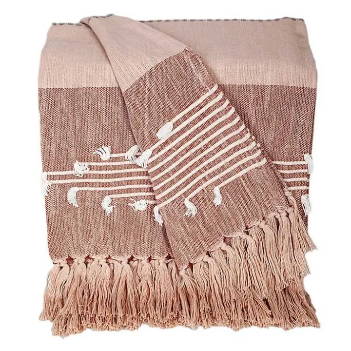 Rust Slub Striped Tassel Throw