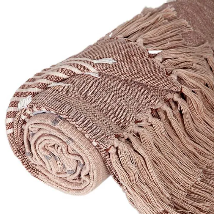 Rust Slub Striped Tassel Throw