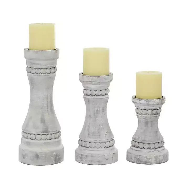 Rustic Gray Carved 3-pc. Candle Holder Set