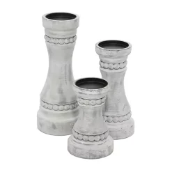 Rustic Gray Carved 3-pc. Candle Holder Set