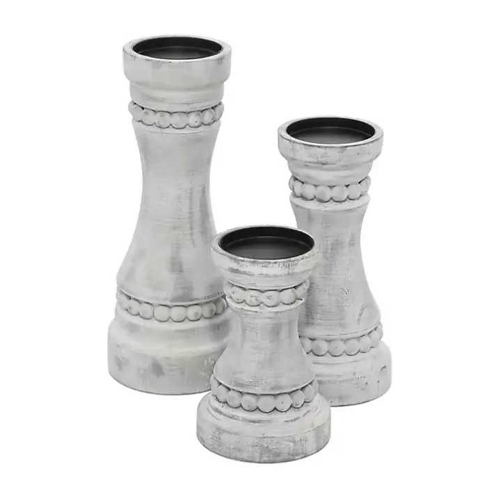 Rustic Gray Carved 3-pc. Candle Holder Set