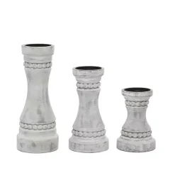 Rustic Gray Carved 3-pc. Candle Holder Set