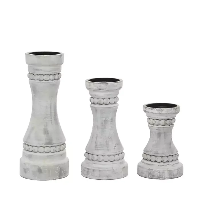 Rustic Gray Carved 3-pc. Candle Holder Set