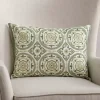 Sage Embroidered Medallion Lumbar Pillow