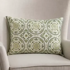 Sage Embroidered Medallion Lumbar Pillow