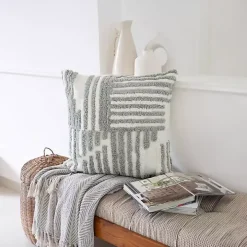 Sage Green Geometric Shag Throw Pillow