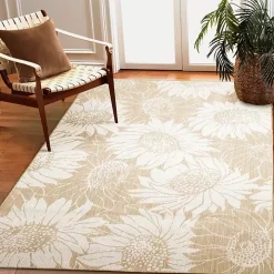 Sand Floral Blooms Outdoor Area Rug, 7x9