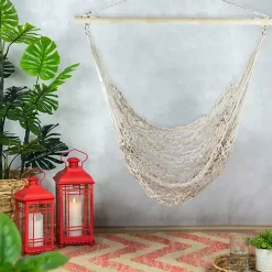 Sandy White Coastal Macrame Hanging Hammock