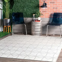 Sanford Light Gray Geometric Outdoor Rug, 8x10