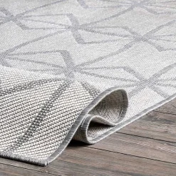 Sanford Light Gray Geometric Outdoor Rug, 5x8