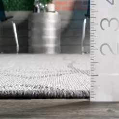 Sanford Light Gray Geometric Outdoor Rug, 5x8